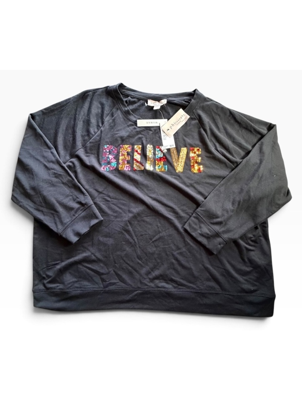 PHILOSOPHY festive holiday sequins lightweight plus size 2X sweatshirt $69 NWT